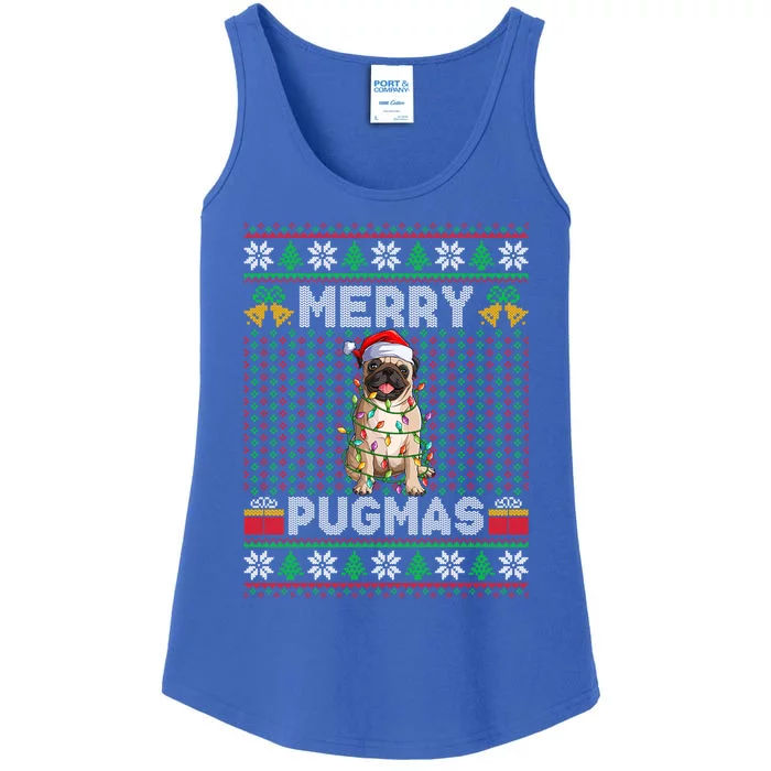 Merry Pugmas Ugly Sweater Style Lights Santa Pug Christmas Gift Ladies Essential Tank