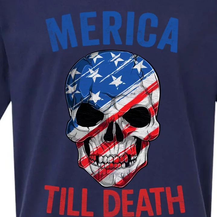 Merica Patriotic Usa Skull American Flag 4th Of July Gift Sueded Cloud Jersey T-Shirt