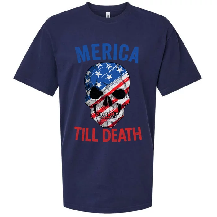 Merica Patriotic Usa Skull American Flag 4th Of July Gift Sueded Cloud Jersey T-Shirt