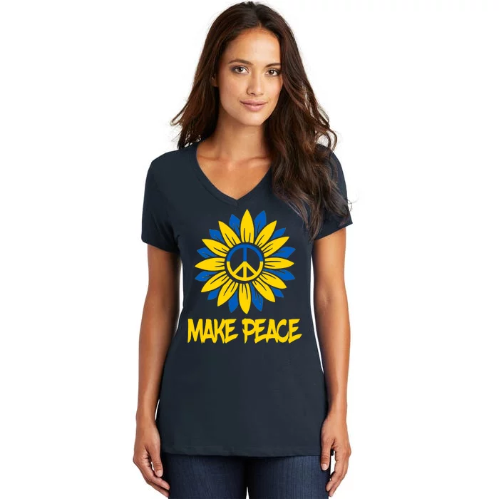 Make Peace Ukraine Strong Sunflower Women's V-Neck T-Shirt