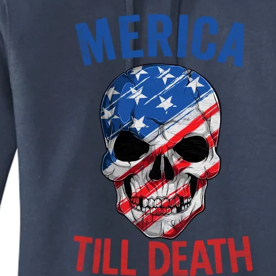 Merica Patriotic Usa Skull American Flag 4th Of July Great Gift Women's Pullover Hoodie