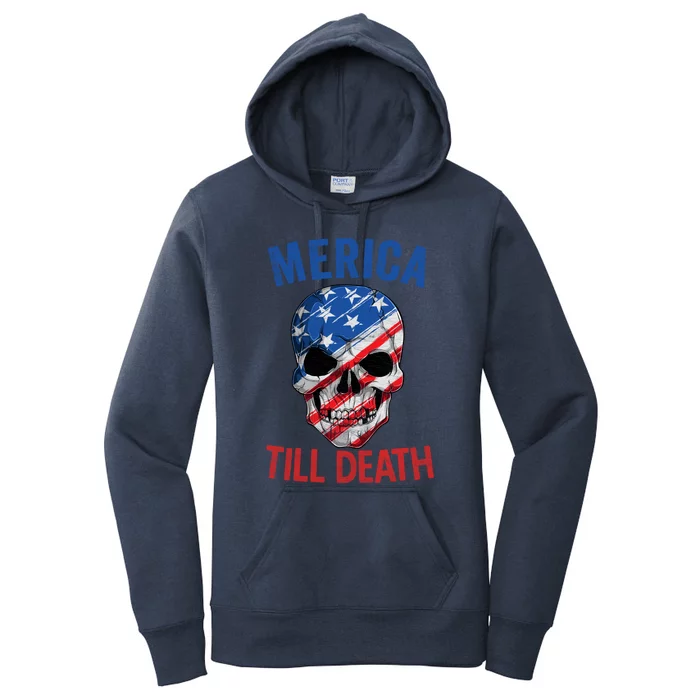 Merica Patriotic Usa Skull American Flag 4th Of July Great Gift Women's Pullover Hoodie