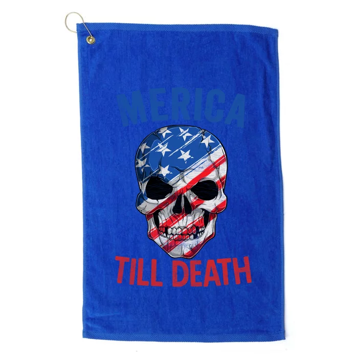 Merica Patriotic Usa Skull American Flag 4th Of July Great Gift Platinum Collection Golf Towel