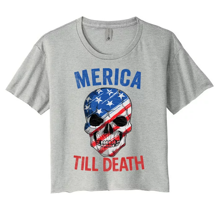 Merica Patriotic Usa Skull American Flag 4th Of July Great Gift Women's Crop Top Tee