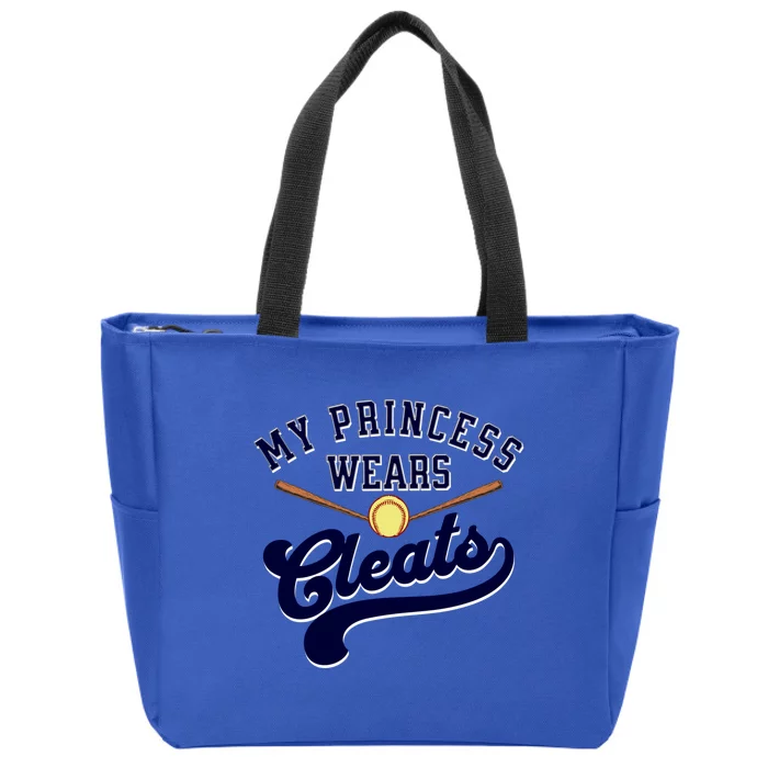 My Princess Wears Cleats Softball Mom Dad Parent Cute Gift Zip Tote Bag