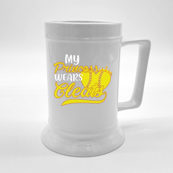 My Princess Wears Cleats Softball Dad Mom Baseball Player Great Gift Front & Back Beer Stein