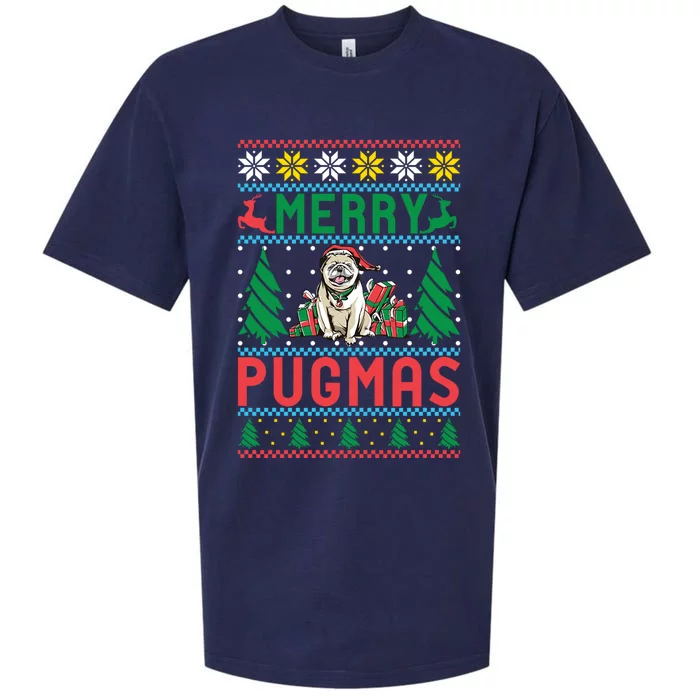 Merry Pugmas Xmas Christmas Pug Funny Gift Sueded Cloud Jersey T-Shirt