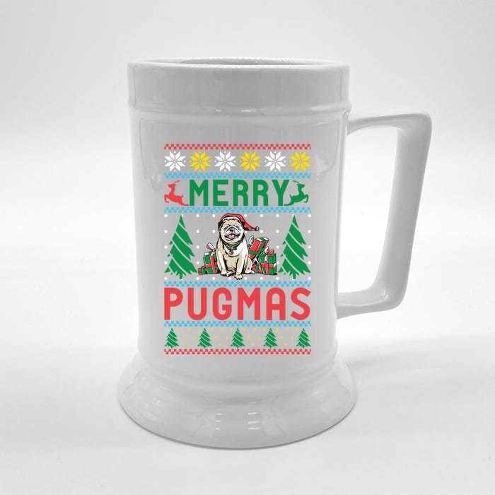 Merry Pugmas Xmas Christmas Pug Funny Gift Front & Back Beer Stein