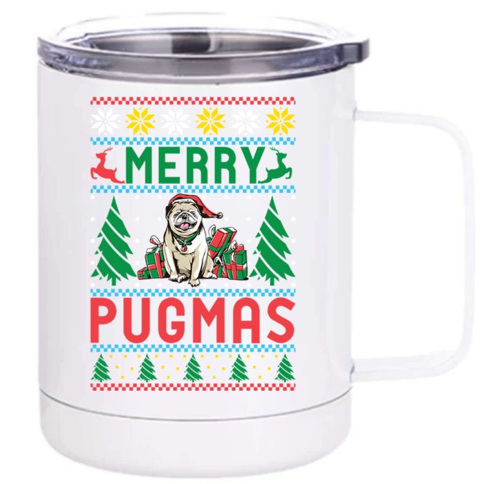 Merry Pugmas Xmas Christmas Pug Funny Gift Front & Back 12oz Stainless Steel Tumbler Cup