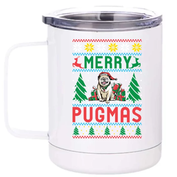 Merry Pugmas Xmas Christmas Pug Funny Gift Front & Back 12oz Stainless Steel Tumbler Cup