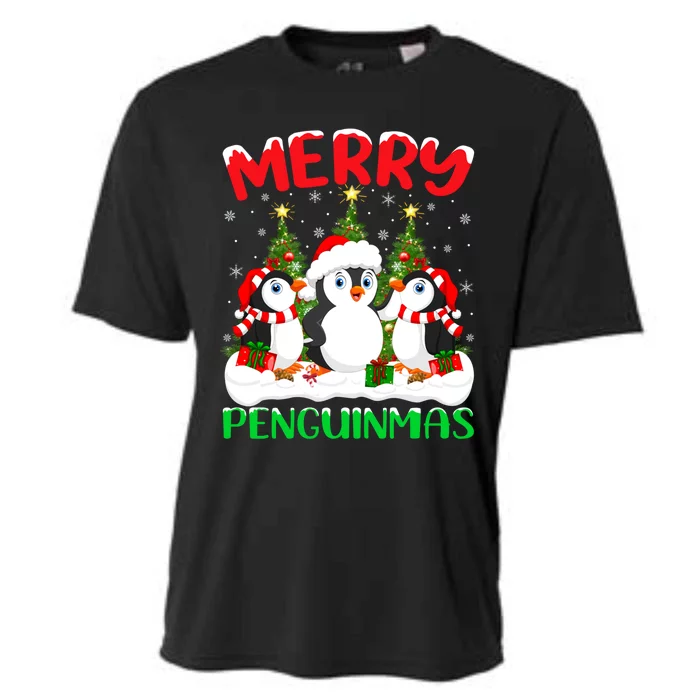 Merry Penguinmas Xmas Tree Lights Santa Penguin Christmas Great Gift Cooling Performance Crew T-Shirt