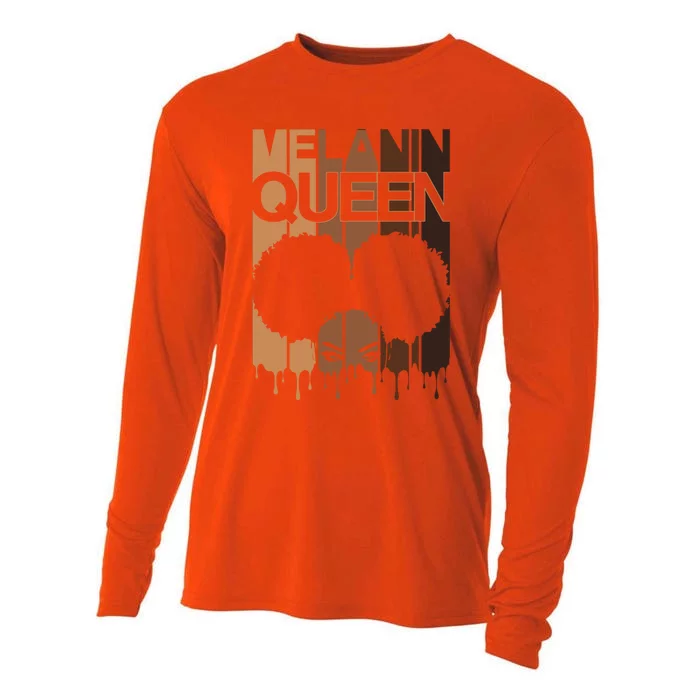 Melanin Queen Afro Dripping Black Educated Poppin Magic Cute Gift Cooling Performance Long Sleeve Crew