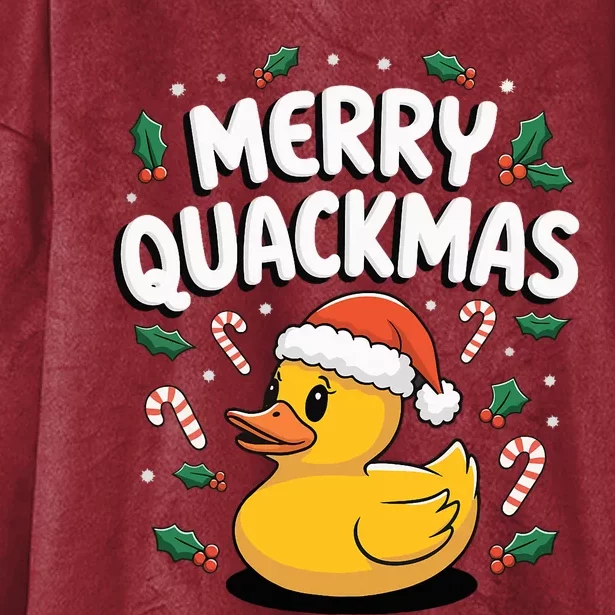 Merry Quackmas Christmas Rubber Duck Hooded Wearable Blanket