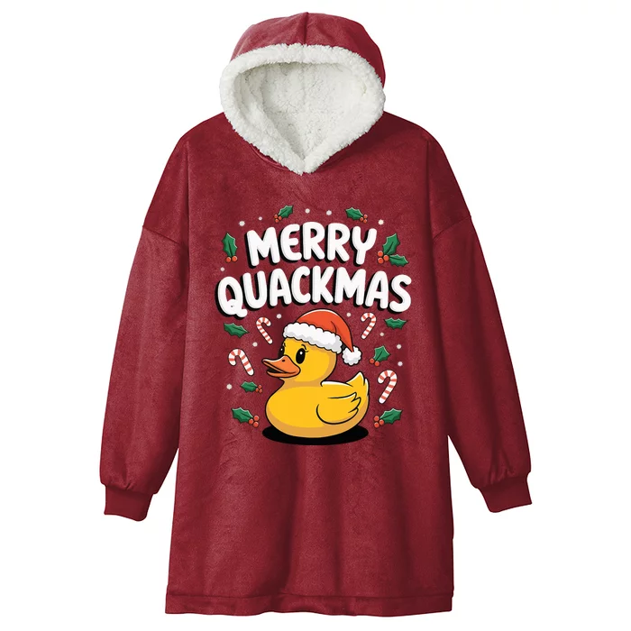 Merry Quackmas Christmas Rubber Duck Hooded Wearable Blanket