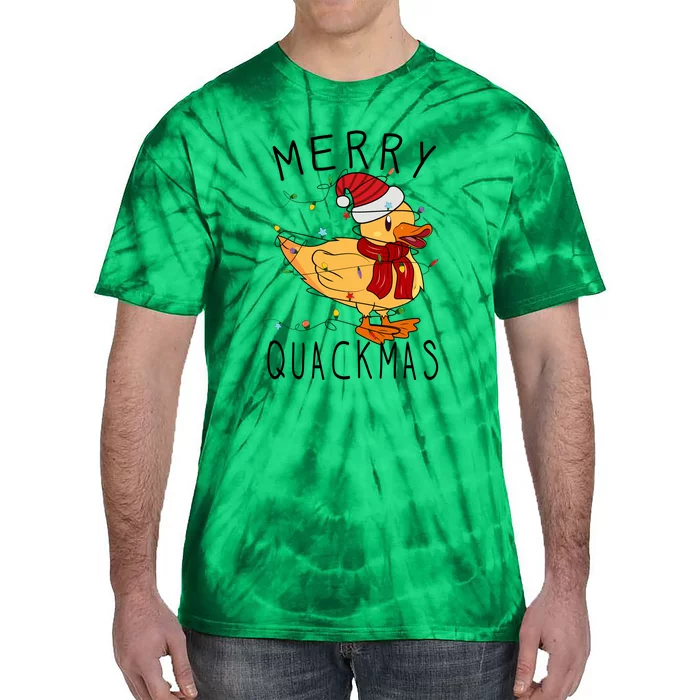 Merry Quackmas Duck Funny Christmas Lights Gift Xmas Holiday Tie-Dye T-Shirt