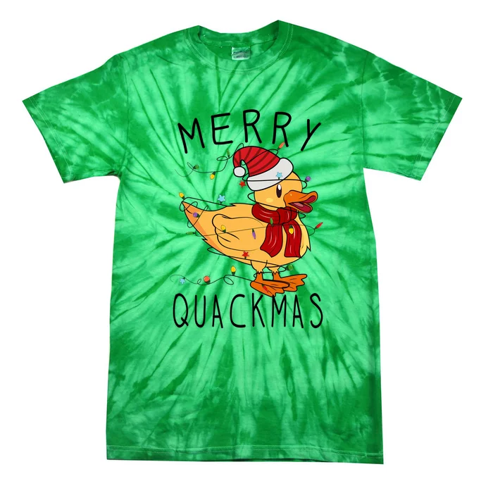 Merry Quackmas Duck Funny Christmas Lights Gift Xmas Holiday Tie-Dye T-Shirt