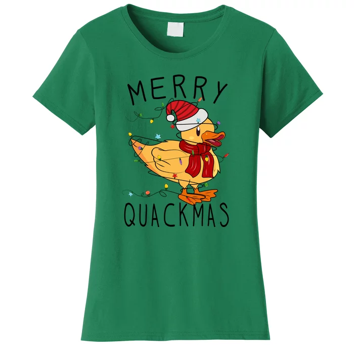 Merry Quackmas Duck Funny Christmas Lights Gift Xmas Holiday Women's T-Shirt