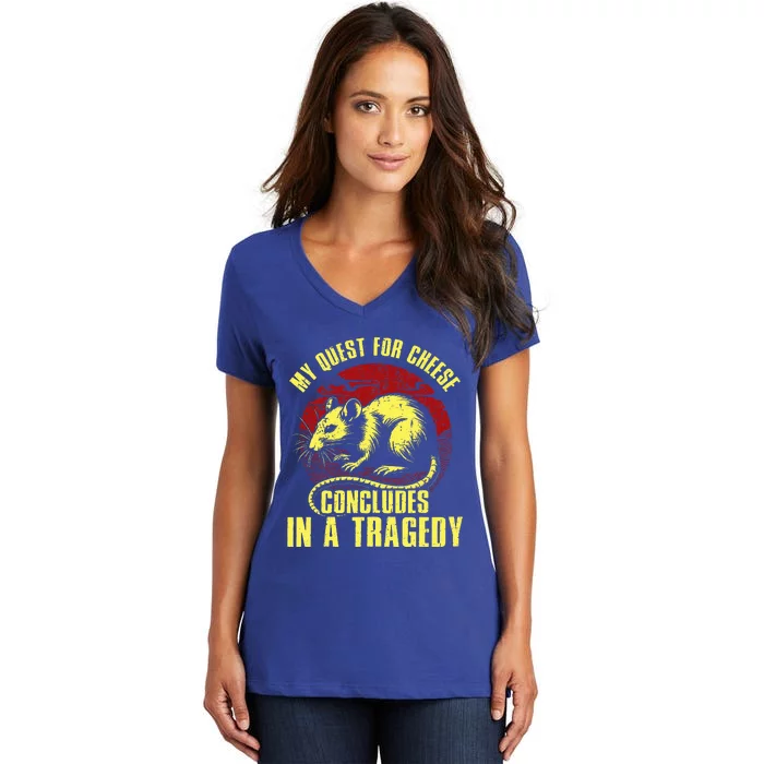 My Quest For Cheese Concludes In A Tragedy Rat Women's V-Neck T-Shirt