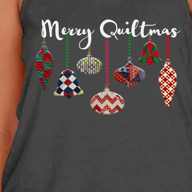 Merry Quiltmas Funny Christmas Quilt Ornament Sewing Gift Women's Knotted Racerback Tank