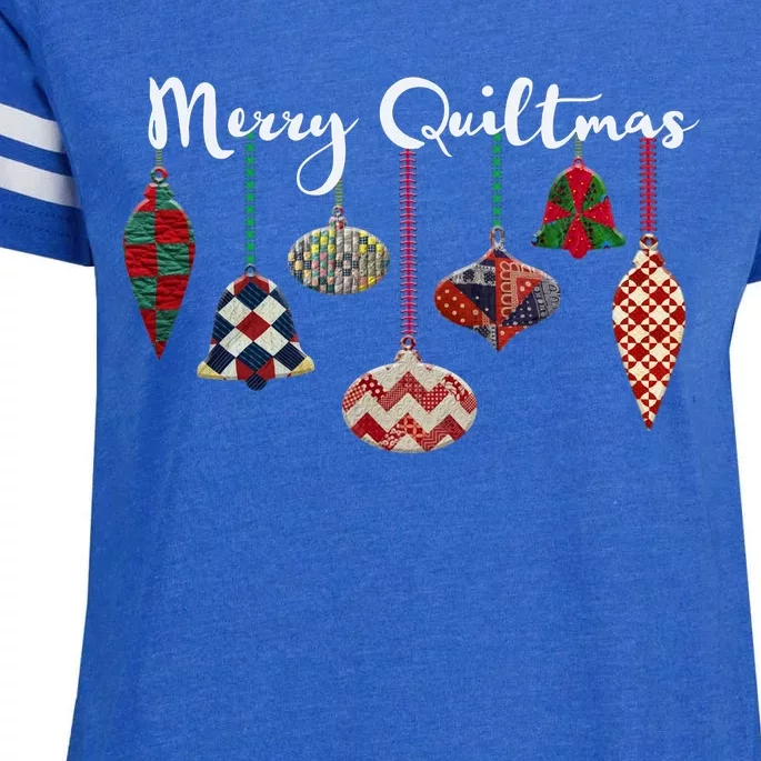 Merry Quiltmas Funny Christmas Quilt Ornament Sewing Gift Enza Ladies Jersey Football T-Shirt