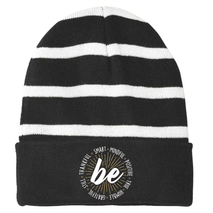 Motivational Quote Inspiration Positive Saying Life Slogan Striped Beanie with Solid Band