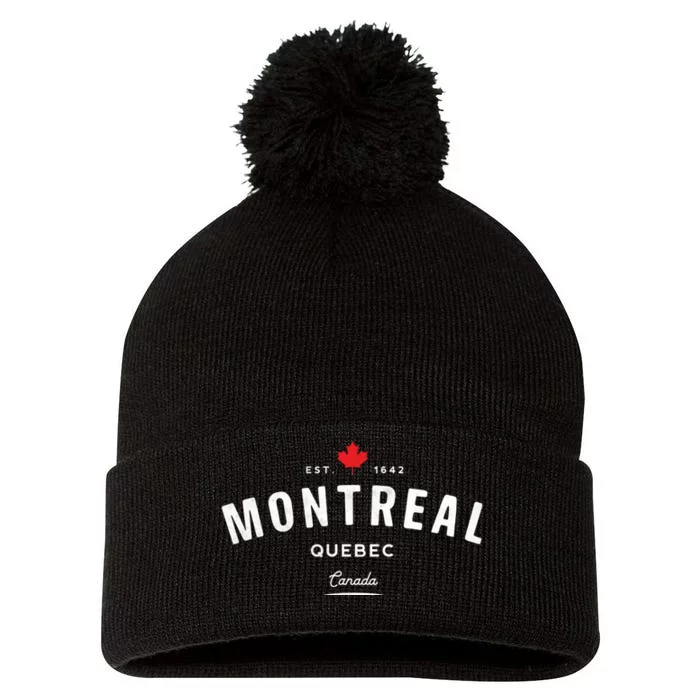 Montreal Quebec QC Vintage Retro Canada Maple Leaf Pom Pom 12in Knit Beanie