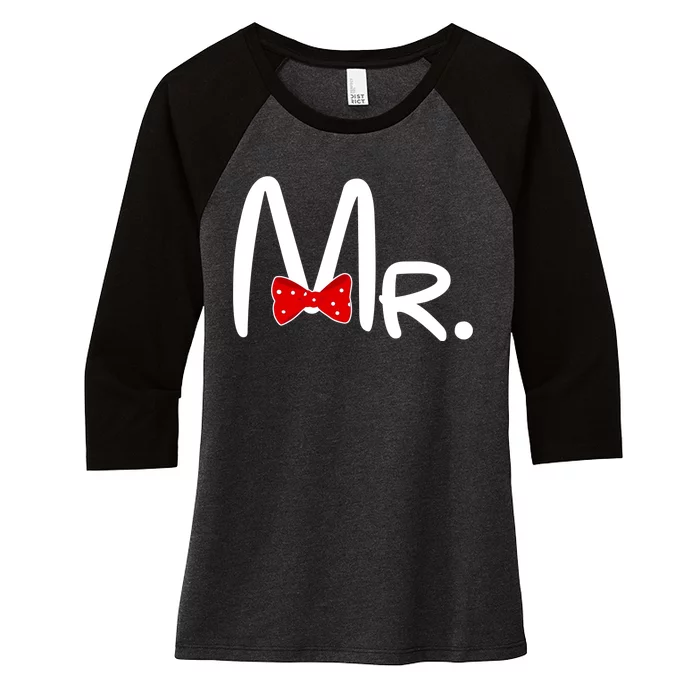 Mr. Bow Tie Cute Matching Couples Women's Tri-Blend 3/4-Sleeve Raglan Shirt