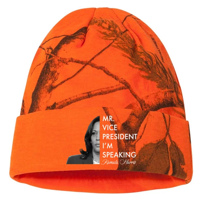 Mr Vice President I'm Speaking Kamala Harris Portrait Kati - 12in Camo Beanie