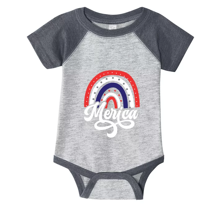 Merica Rainbow 4th Of July Patriotic Funny Infant Baby Jersey Bodysuit