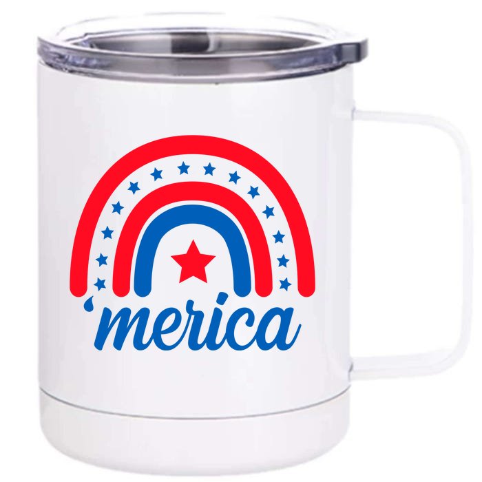 Merica Rainbow 4th Of July Celebration Front & Back 12oz Stainless Steel Tumbler Cup