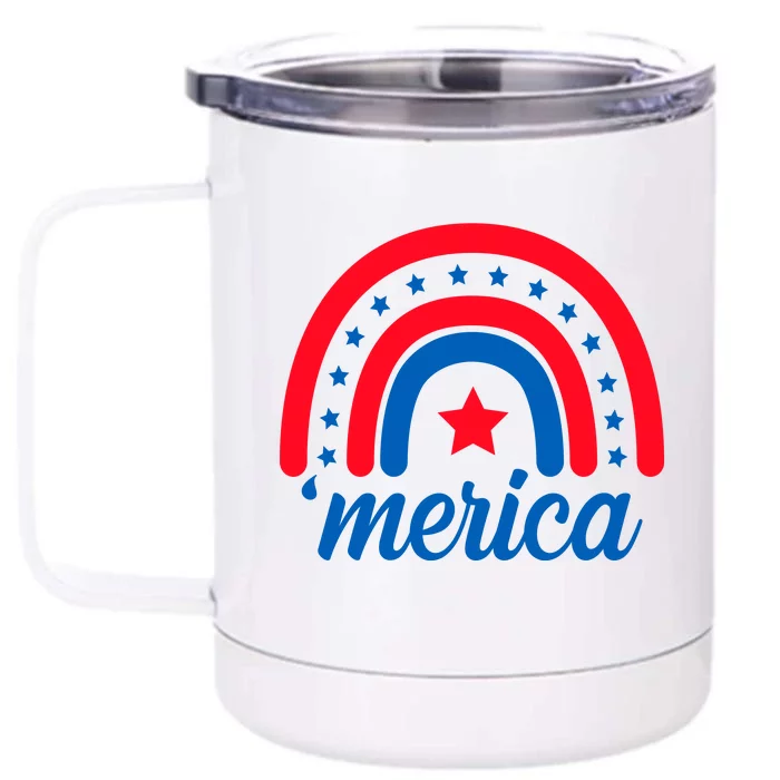 Merica Rainbow 4th Of July Celebration Front & Back 12oz Stainless Steel Tumbler Cup