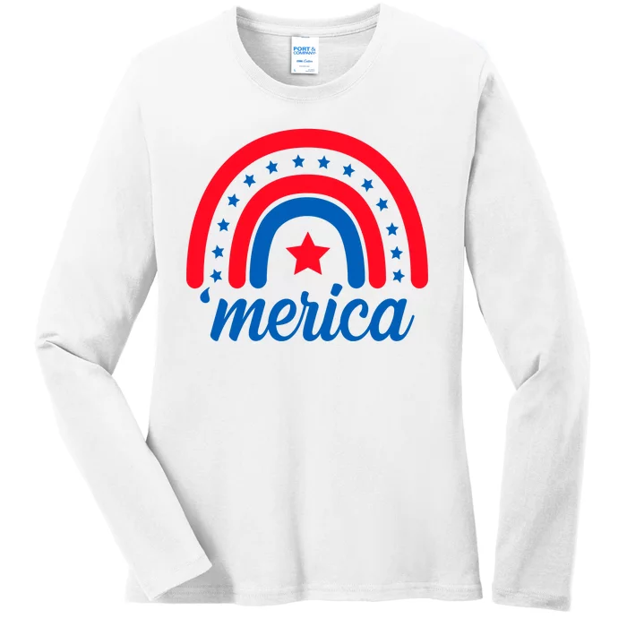 Merica Rainbow 4th Of July Celebration Ladies Long Sleeve Shirt