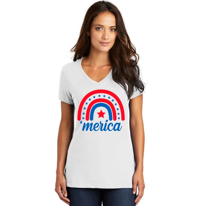 Merica Rainbow 4th Of July Celebration Women's V-Neck T-Shirt