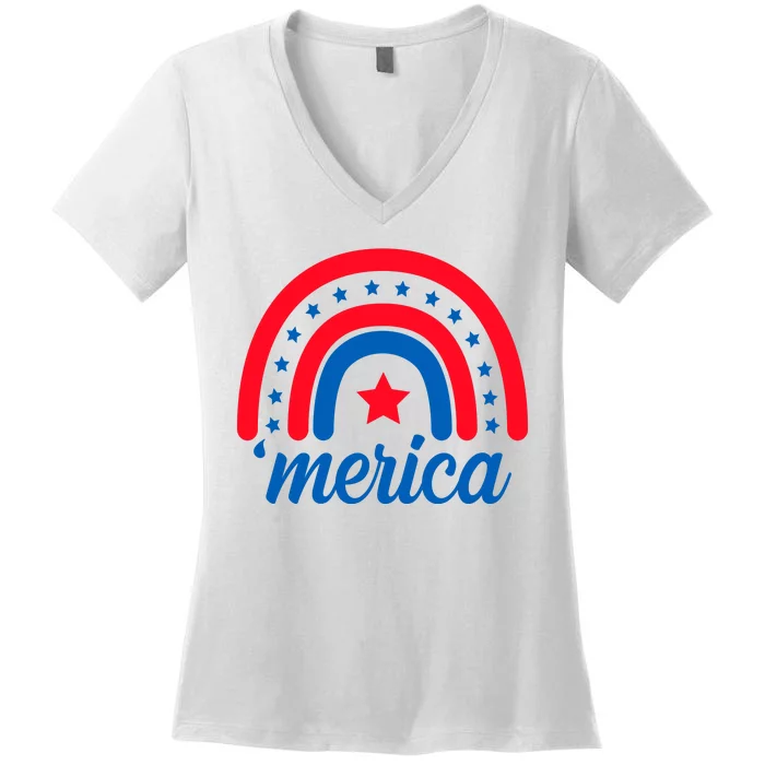 Merica Rainbow 4th Of July Celebration Women's V-Neck T-Shirt