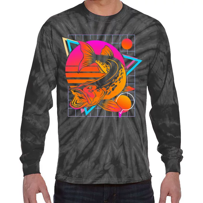 Musky Retro 80s Style Vintage Pike Fishing Tie-Dye Long Sleeve Shirt