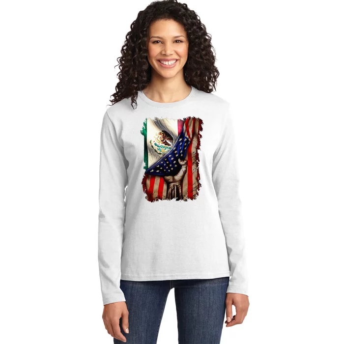 Mexican Roots American Mexican Flag Mexico Is Calling Ladies Long Sleeve Shirt