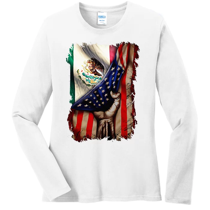 Mexican Roots American Mexican Flag Mexico Is Calling Ladies Long Sleeve Shirt