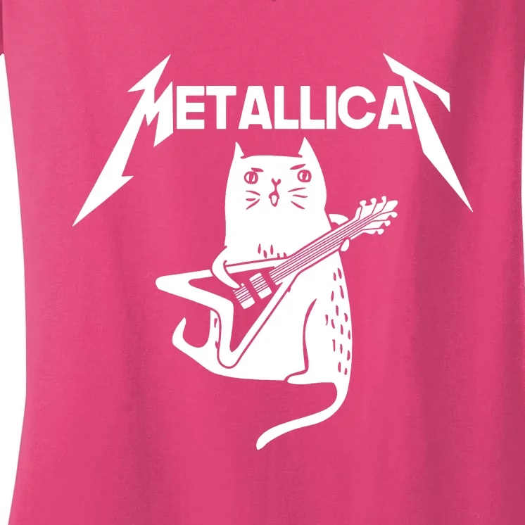 Metallicat Rock Band Guitar Women's V-Neck T-Shirt