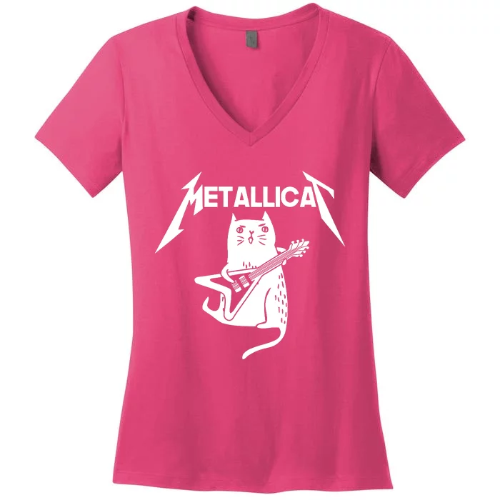 Metallicat Rock Band Guitar Women's V-Neck T-Shirt