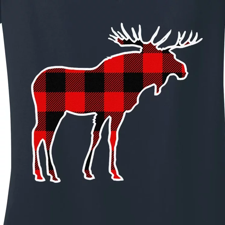 Moose Red Buffalo Plaid Deer Elk Matching Pj Family Gift Women's V-Neck T-Shirt