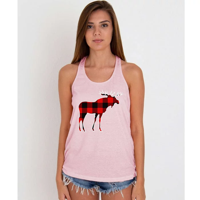 Moose Red Buffalo Plaid Deer Elk Matching Pj Family Gift Women's Knotted Racerback Tank