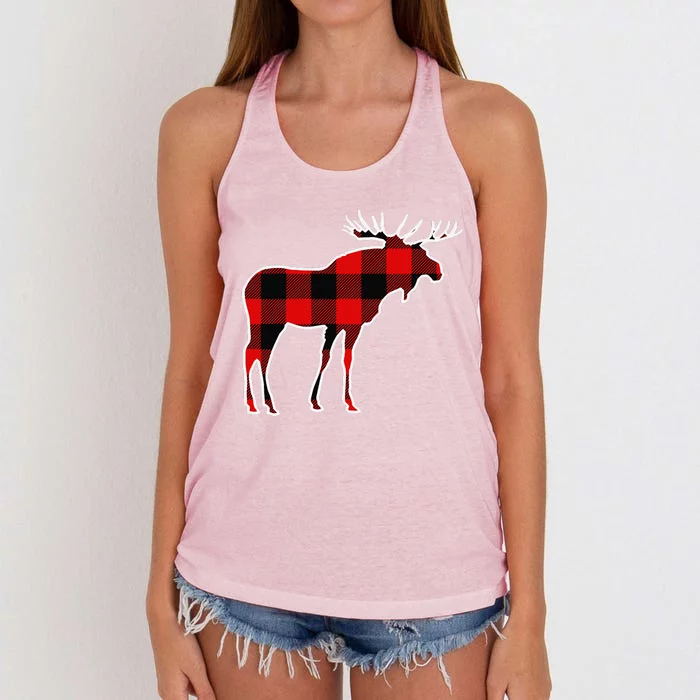 Moose Red Buffalo Plaid Deer Elk Matching Pj Family Gift Women's Knotted Racerback Tank