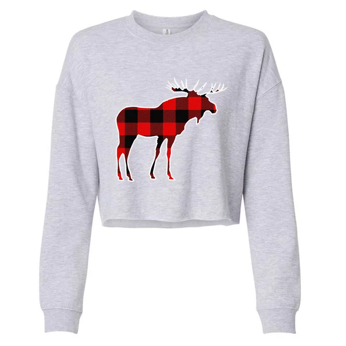 Moose Red Buffalo Plaid Deer Elk Matching Pj Family Gift Cropped Pullover Crew