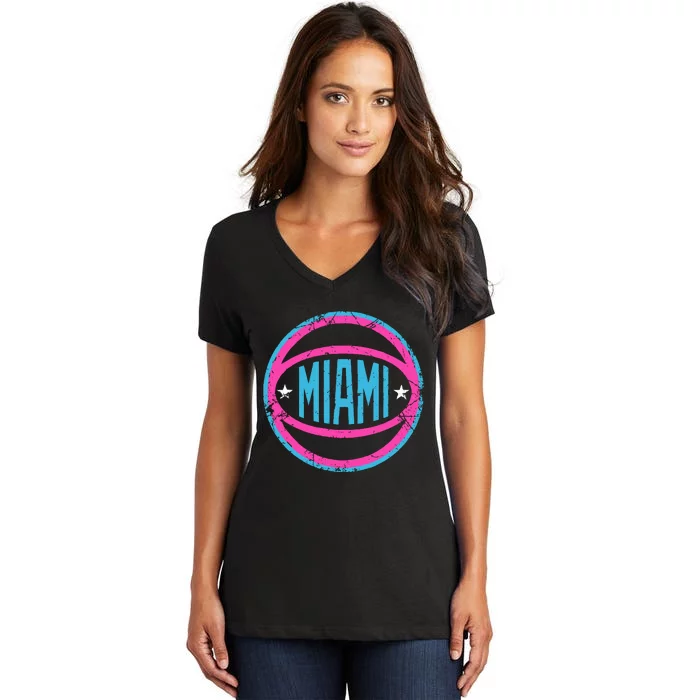 Miami Retro Basketball Nights Women's V-Neck T-Shirt