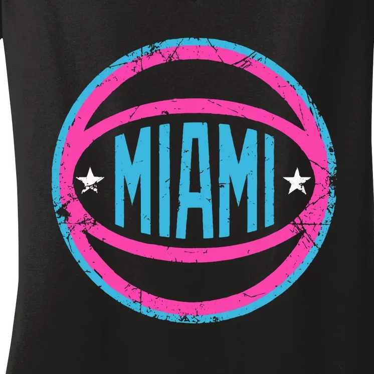 Miami Retro Basketball Nights Women's V-Neck T-Shirt