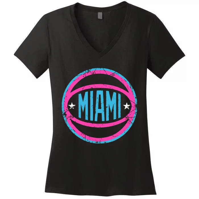 Miami Retro Basketball Nights Women's V-Neck T-Shirt