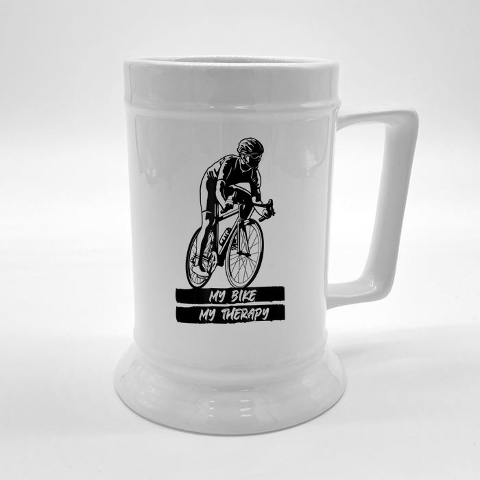 My Road Bike Is My Therapy Bike Riding Cyclist Cycling Front & Back Beer Stein