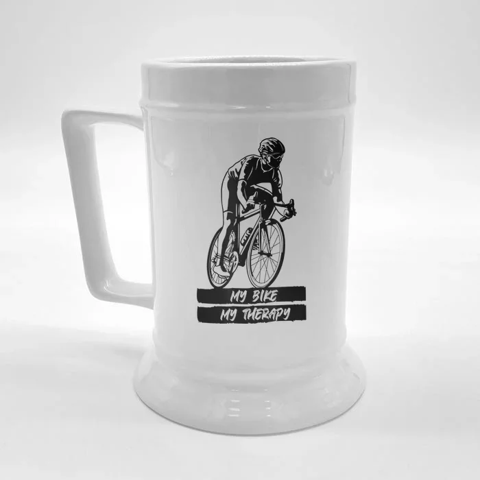 My Road Bike Is My Therapy Bike Riding Cyclist Cycling Front & Back Beer Stein