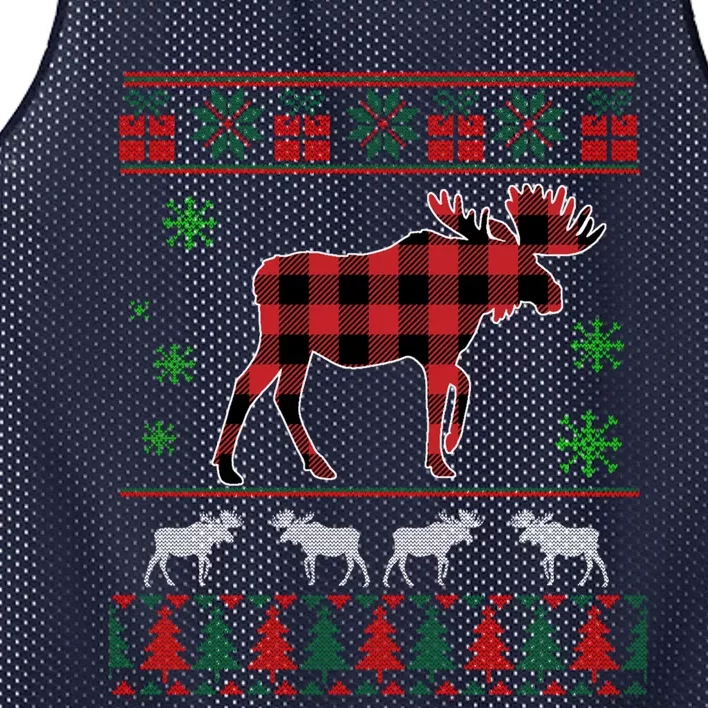 Moose Red Buffalo Plaid Xmas Moose Ugly Christmas Funny Gift Mesh Reversible Basketball Jersey Tank