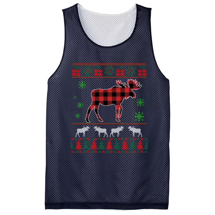 Moose Red Buffalo Plaid Xmas Moose Ugly Christmas Funny Gift Mesh Reversible Basketball Jersey Tank